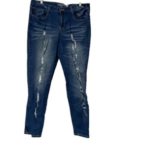 Revolt Jeans Women High Rise Distressed Ripped Skinny Jeans Blue Size 17…